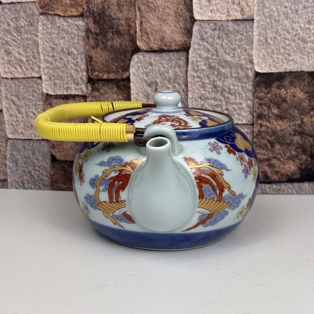 Arita Ware‎ Porcelain Teapot & Cup Flower Flow Blue & Gold Japan Very Good Cond